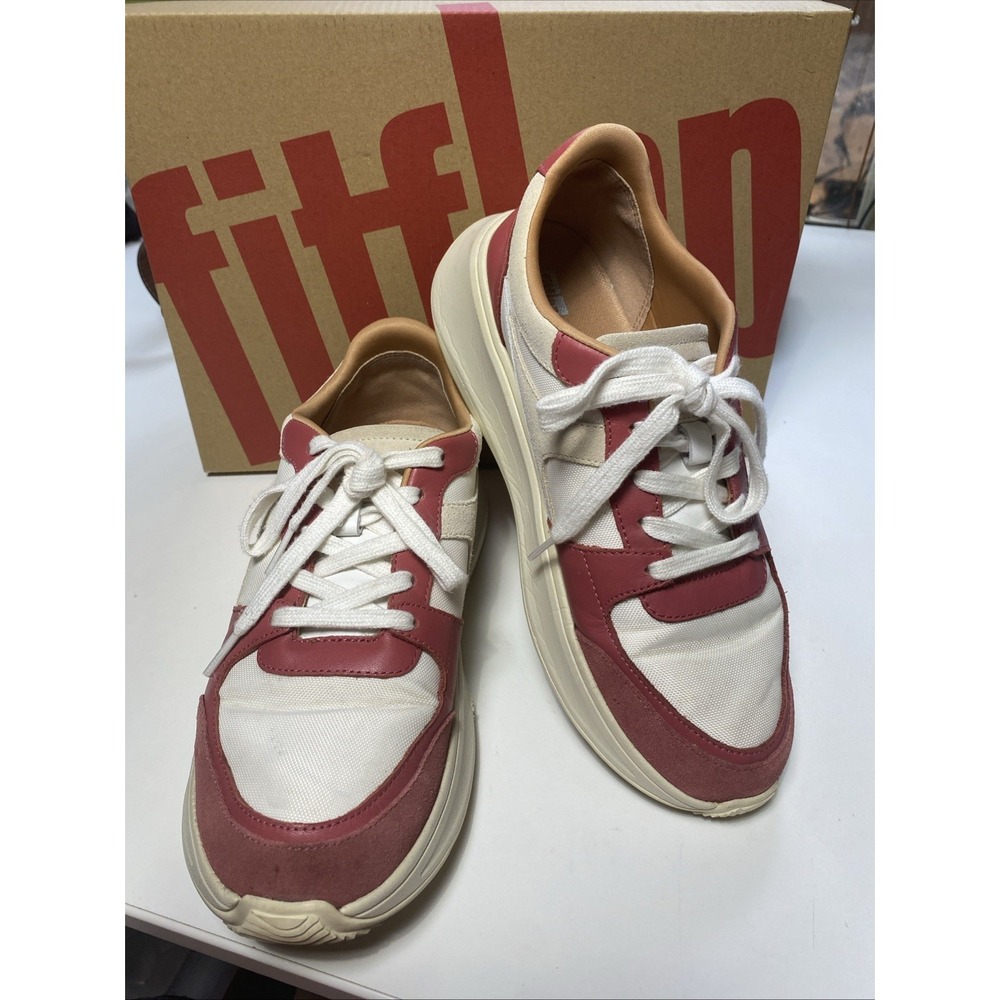 FitFlop Vitamin FFX Womens Sneakers Berry White Leather Suede GJ1-A71 Size 8